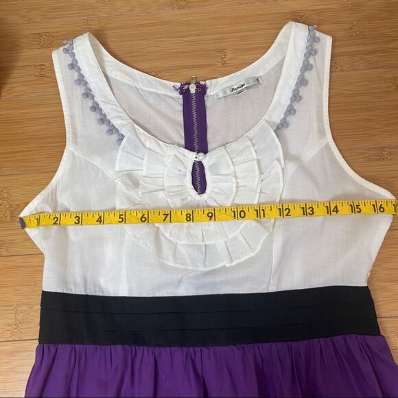 White & Purple Color Block Empire Waist Dress - Picture 8 of 9